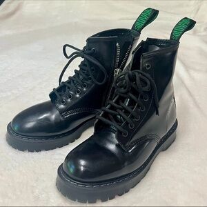Solovair Black High Shine 8 eye Zipped Platform Derby Boot uk 5.5